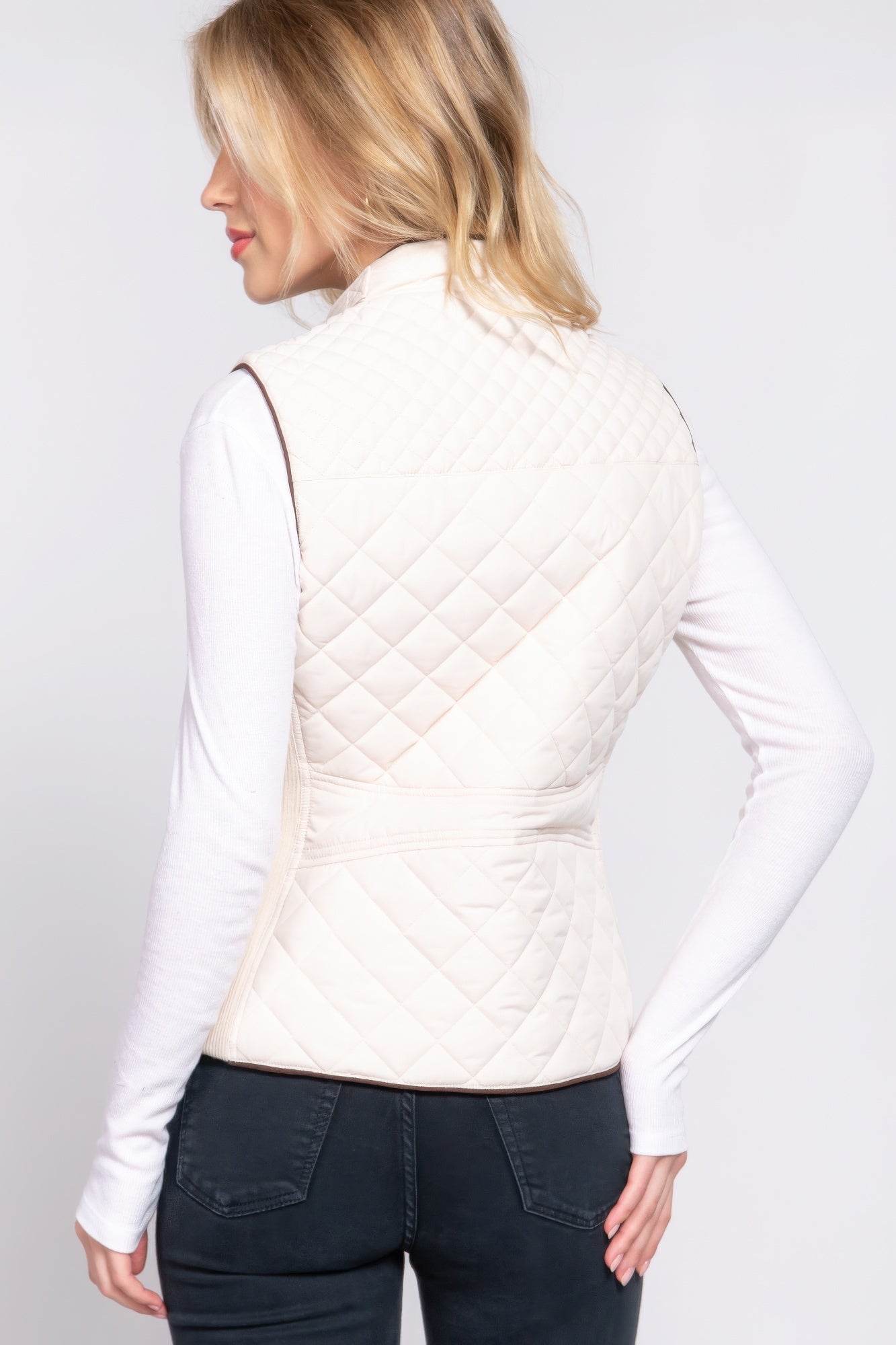 Suede Piping Quilted Padding Vest
