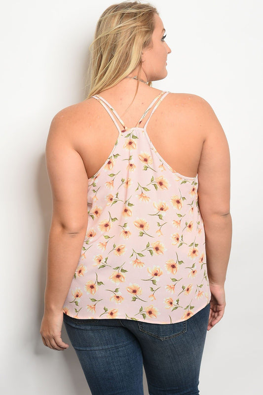 Plus size sleeveless floral print top with a v neckline