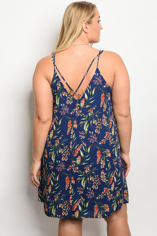 Plus size floral print slip style dress with a v neckline