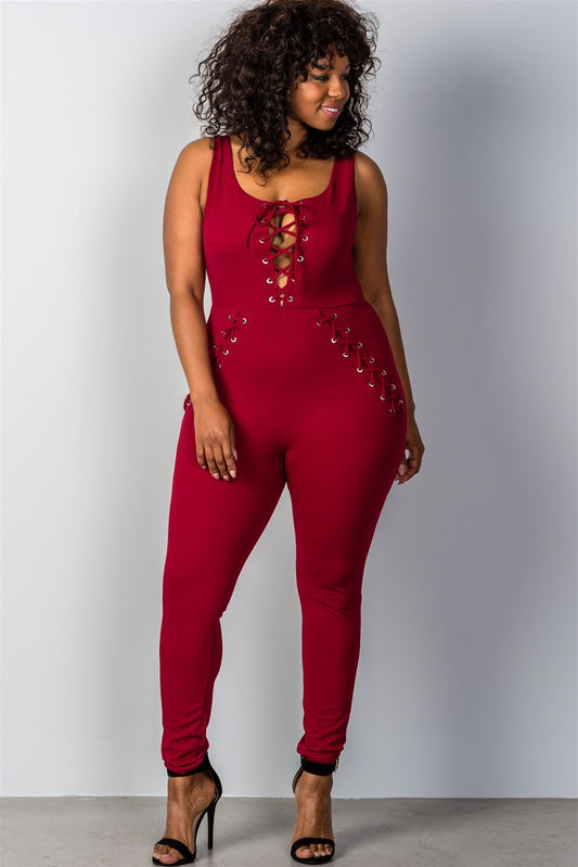 Ladies fashion plus size lace-up jumpsuit