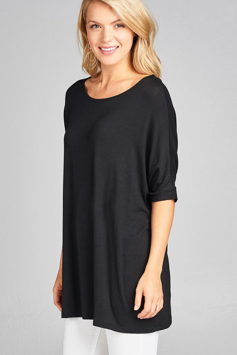 Ladies fashion elbow sleeve round neck rayon spandex jersey tunic top