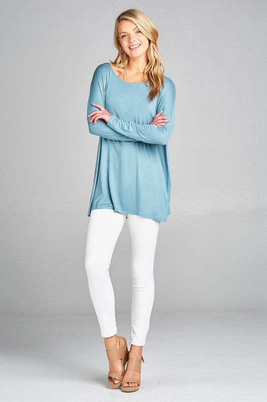 Ladies fashion long sleeve round neck rayon spandex jersey tunic top