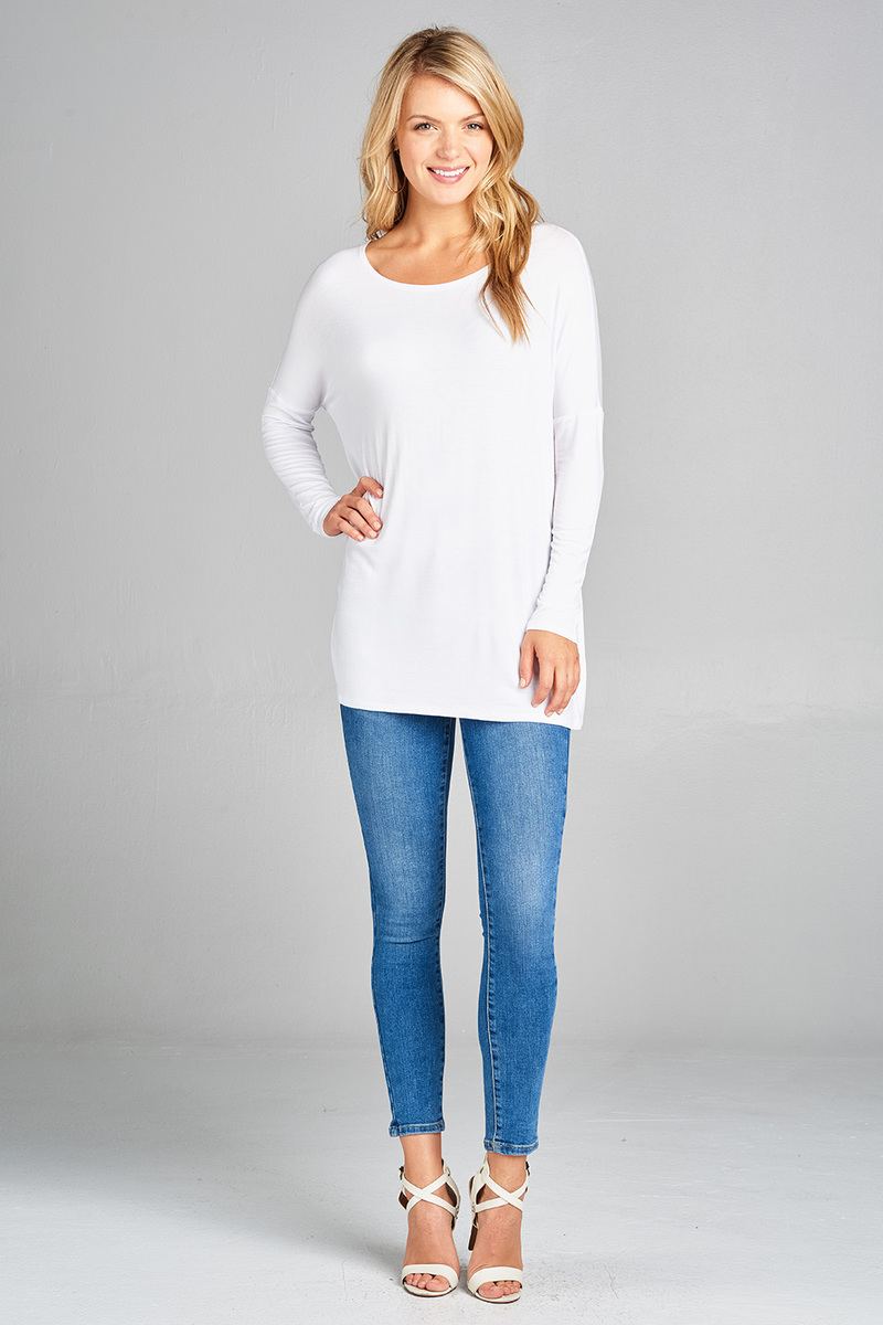 Ladies fashion long sleeve round neck rayon spandex jersey tunic top