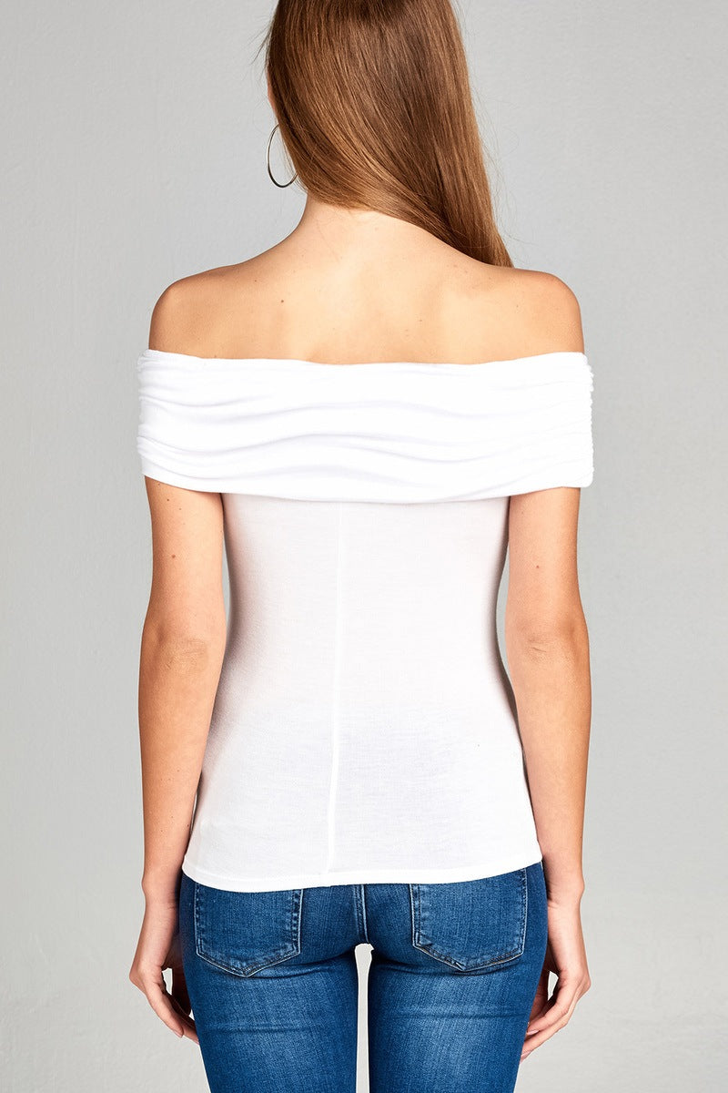 Ladies fashion fold over off the shoulder rayon spandex jersey top