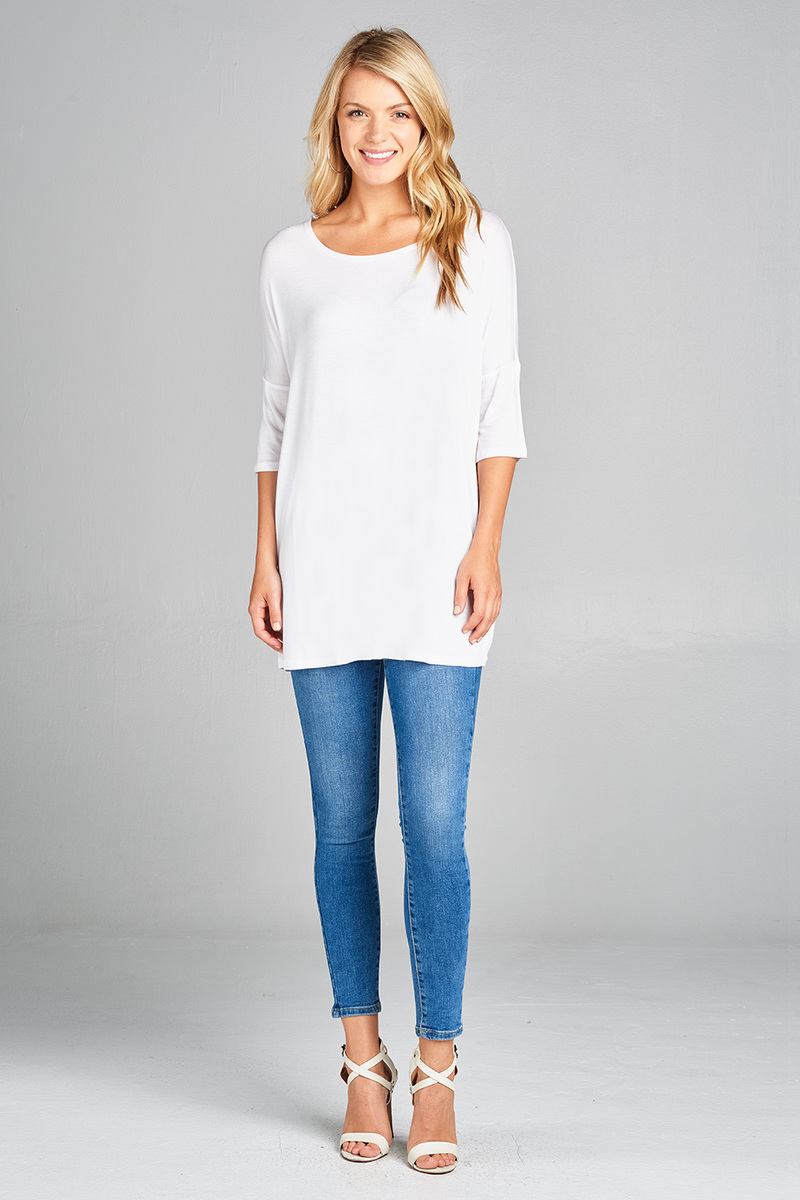 Ladies fashion band elbow sleeve round neck rayon spandex jersey tunic top