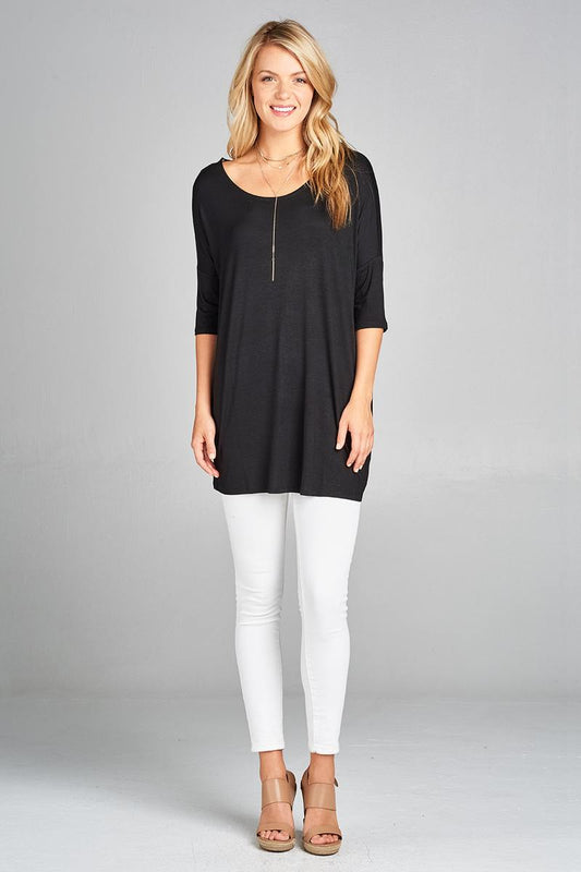 Ladies fashion band elbow sleeve round neck rayon spandex jersey tunic top