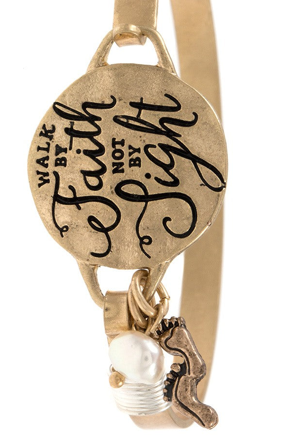 Walk by faith not by sight etche bangle bracelet