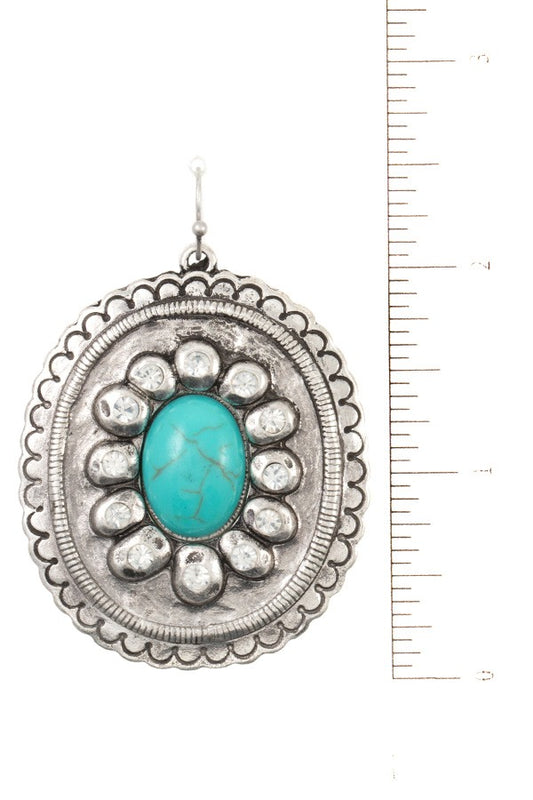 Etched frmaed gem accent dangle earring