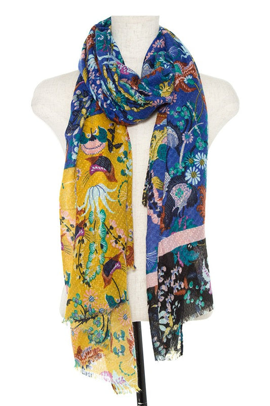 Color block floral pattern oblong scarf