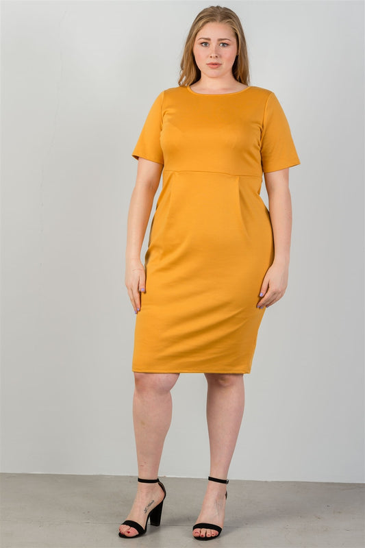Ladies fashion plus size mustard midi dress