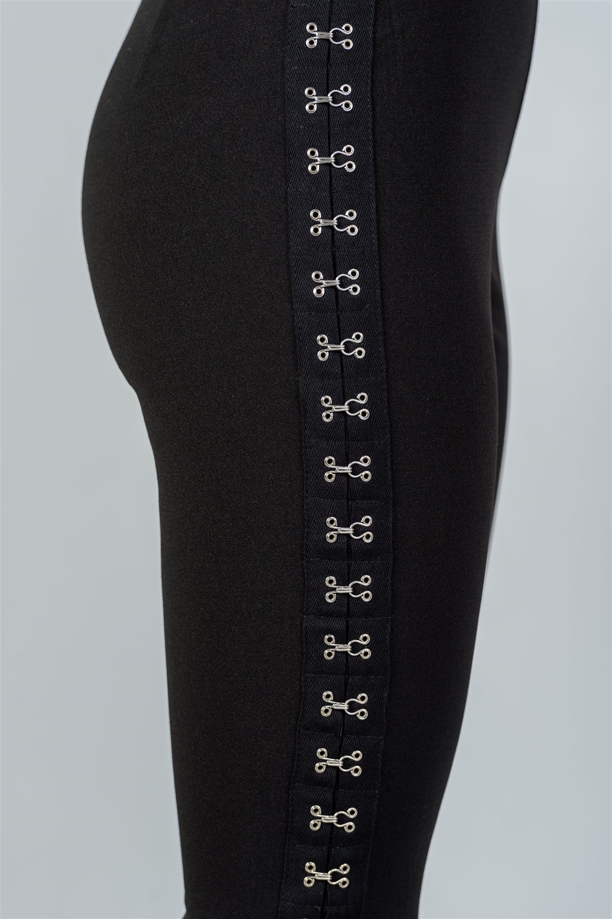 Ladies fashion black with silver hook and eye detail two piece set
