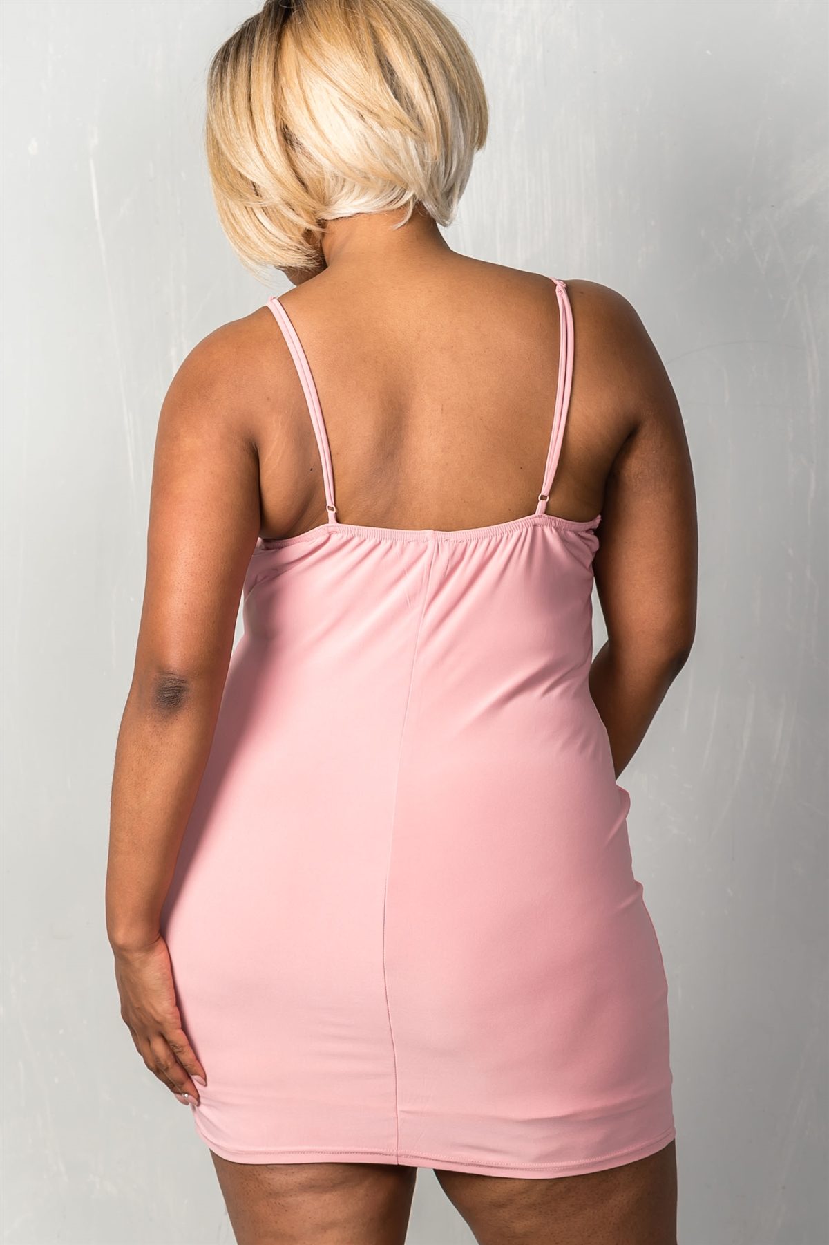Ladies fashion plus size stretchy adjustable straps mini length criss-cross v plunge dress