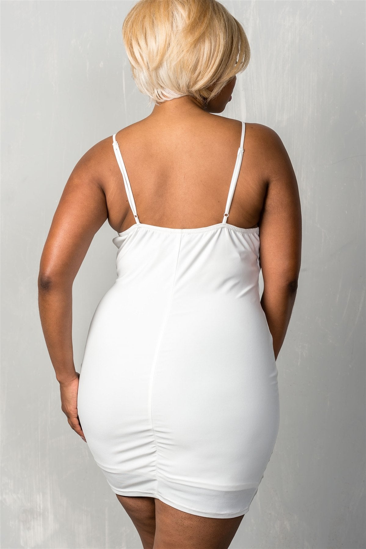 Ladies fashion plus size stretchy adjustable straps mini length criss-cross v plunge dress