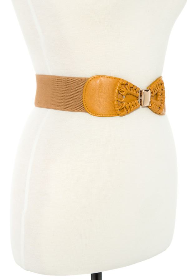 Faux leather bow accent stretch belt