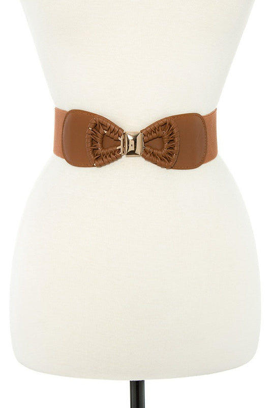 Faux leather bow accent stretch belt