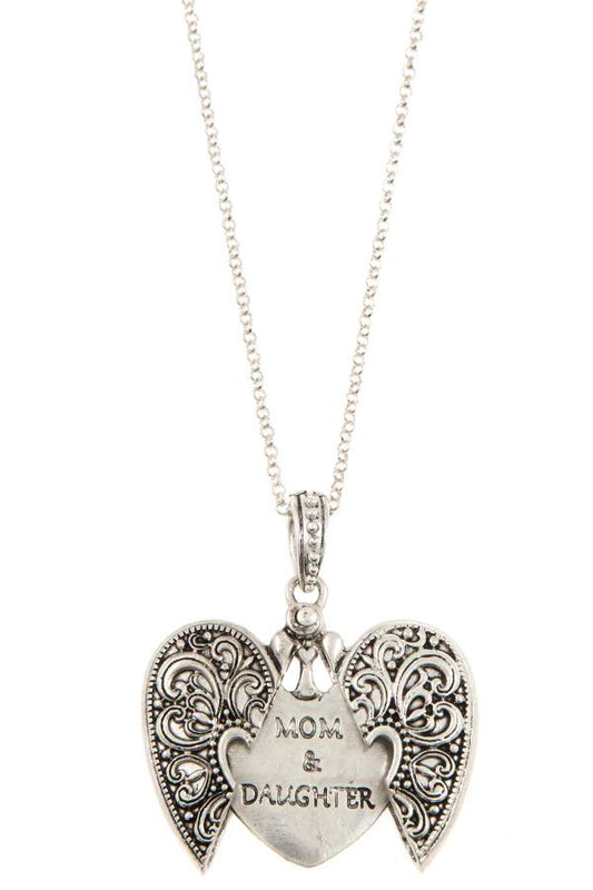 Etched heart pendant long necklace