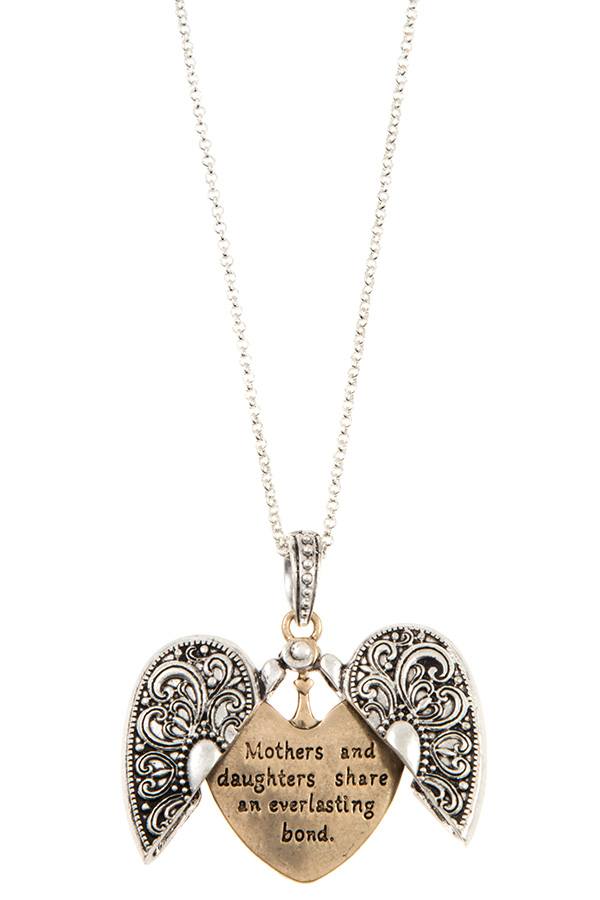 Etched heart pendant long necklace