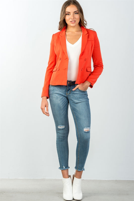 Ladies fashion coral double button down classic solid blazer