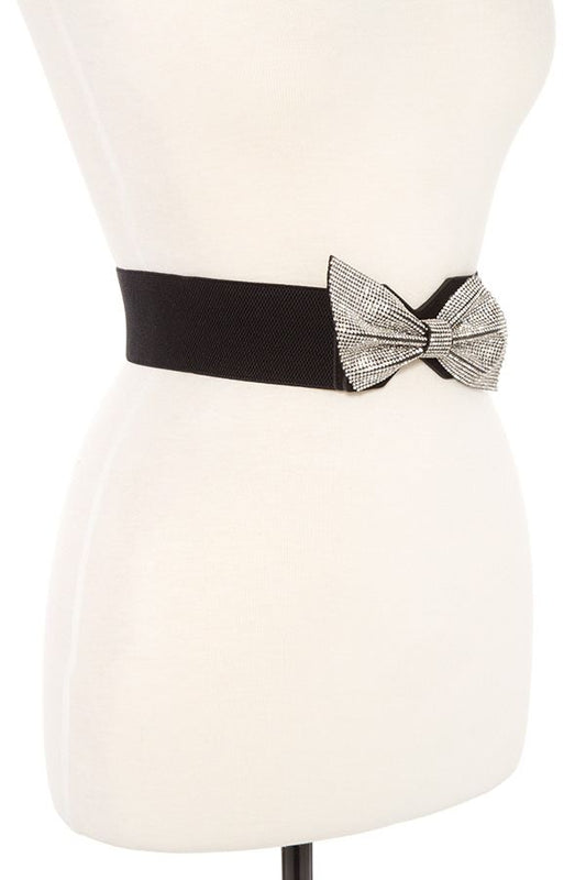 Rhinstone pave slaned bow stretch belt