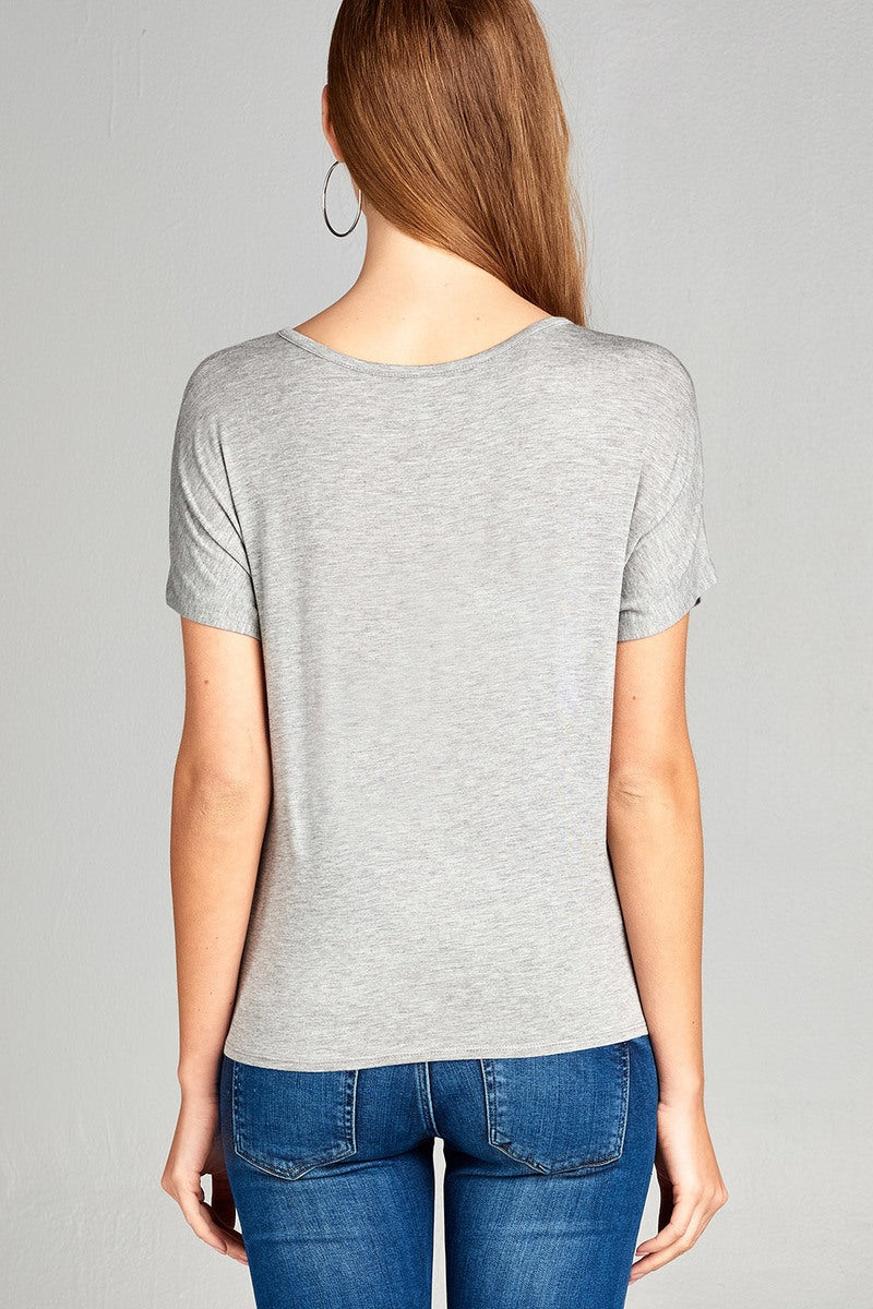 Ladies fashion short dolman sleeve v-neck cross strap rayon spandex top