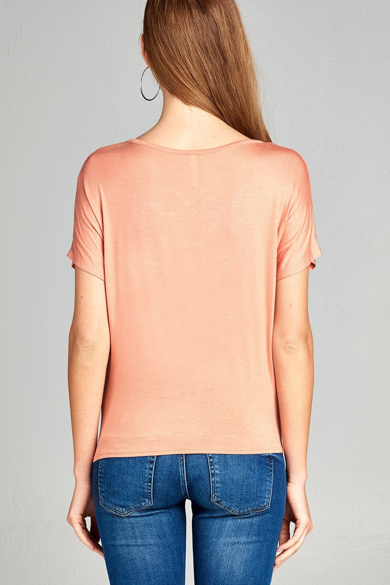 Ladies fashion short dolman sleeve v-neck cross strap rayon spandex top