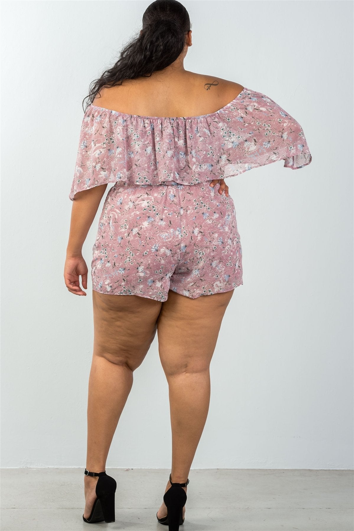Ladies fashion plus size off the shoulder flounce floral print romper