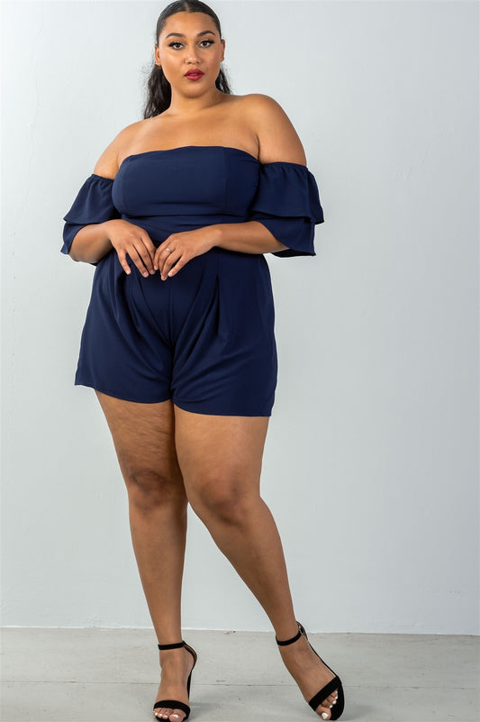 Ladies fashion plus size tiered ruffle off the shoulder back cut out romper