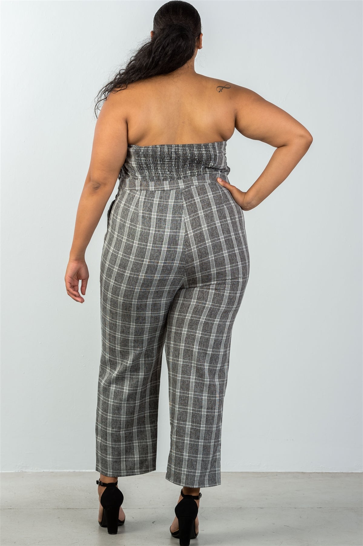 Ladies fashion plus size bow detail at front strapless jumpsuit palazzo pants