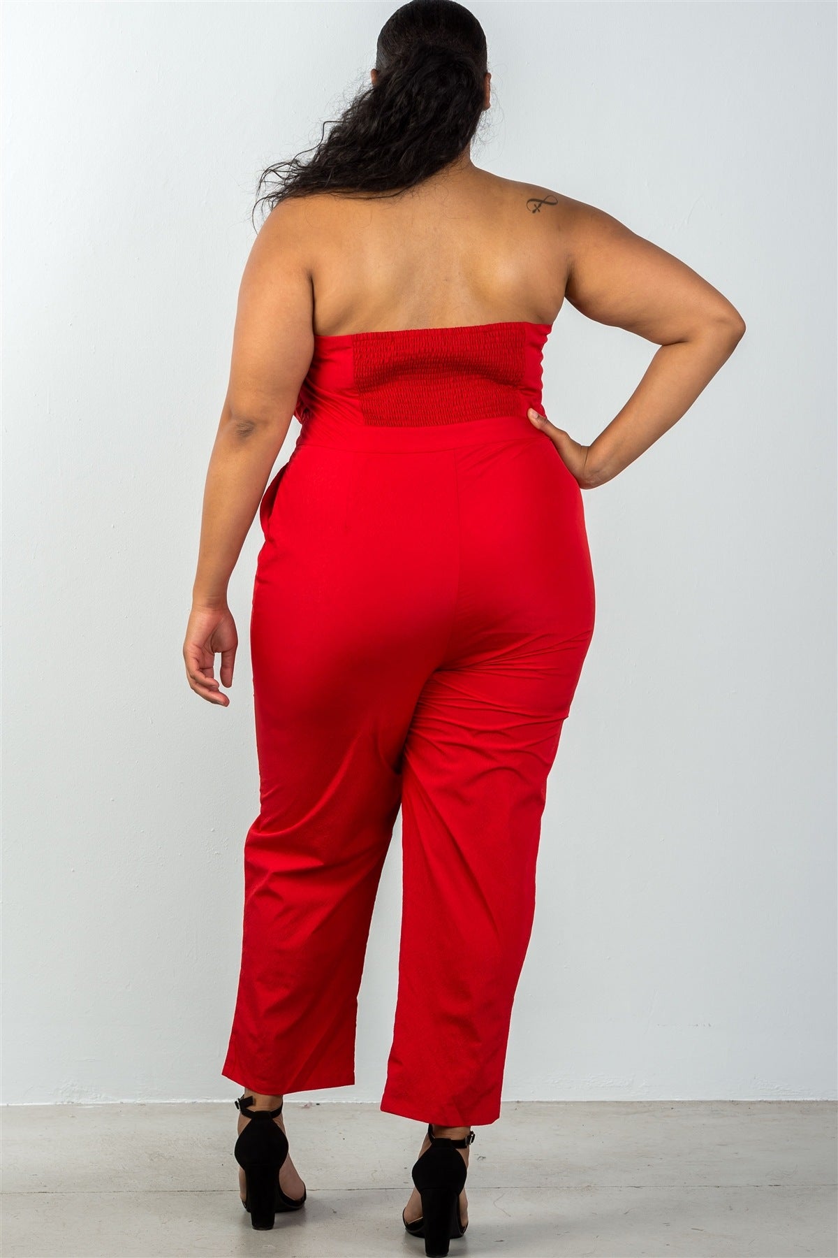 Ladies fashion plus size bow detail at front strapless jumpsuit palazzo pants
