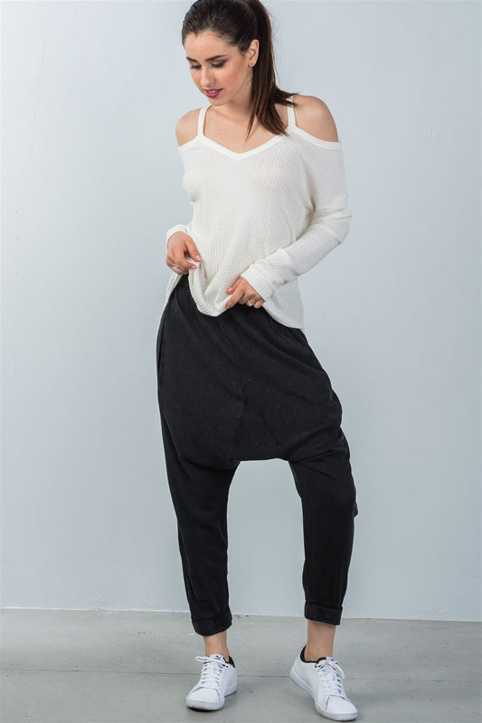 Ladies fashion elastic waist loose baggy joggers pants