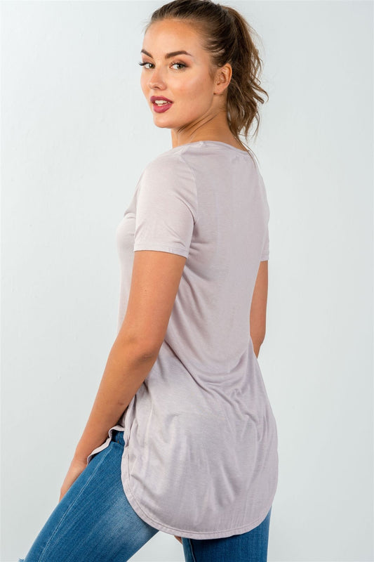 Ladies fashion relax fit curved-hem scoop-neck tee