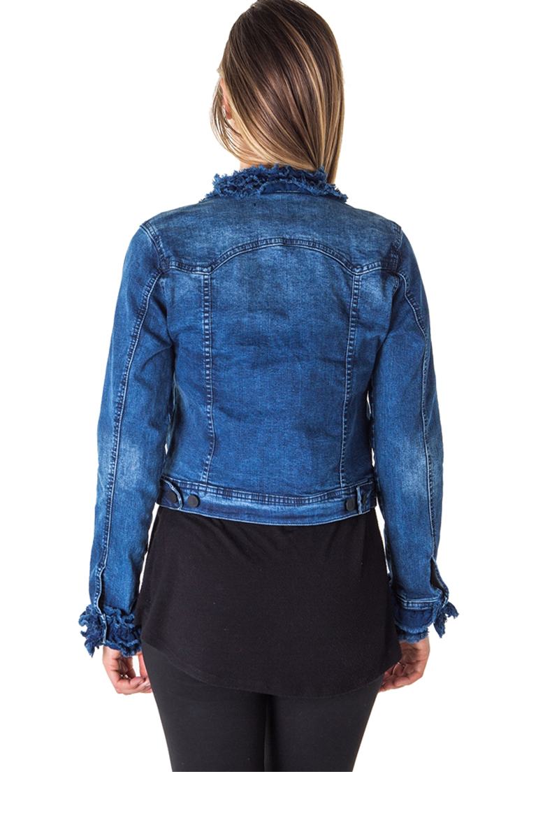 Ladies fashion cropped ruffled denim jacket