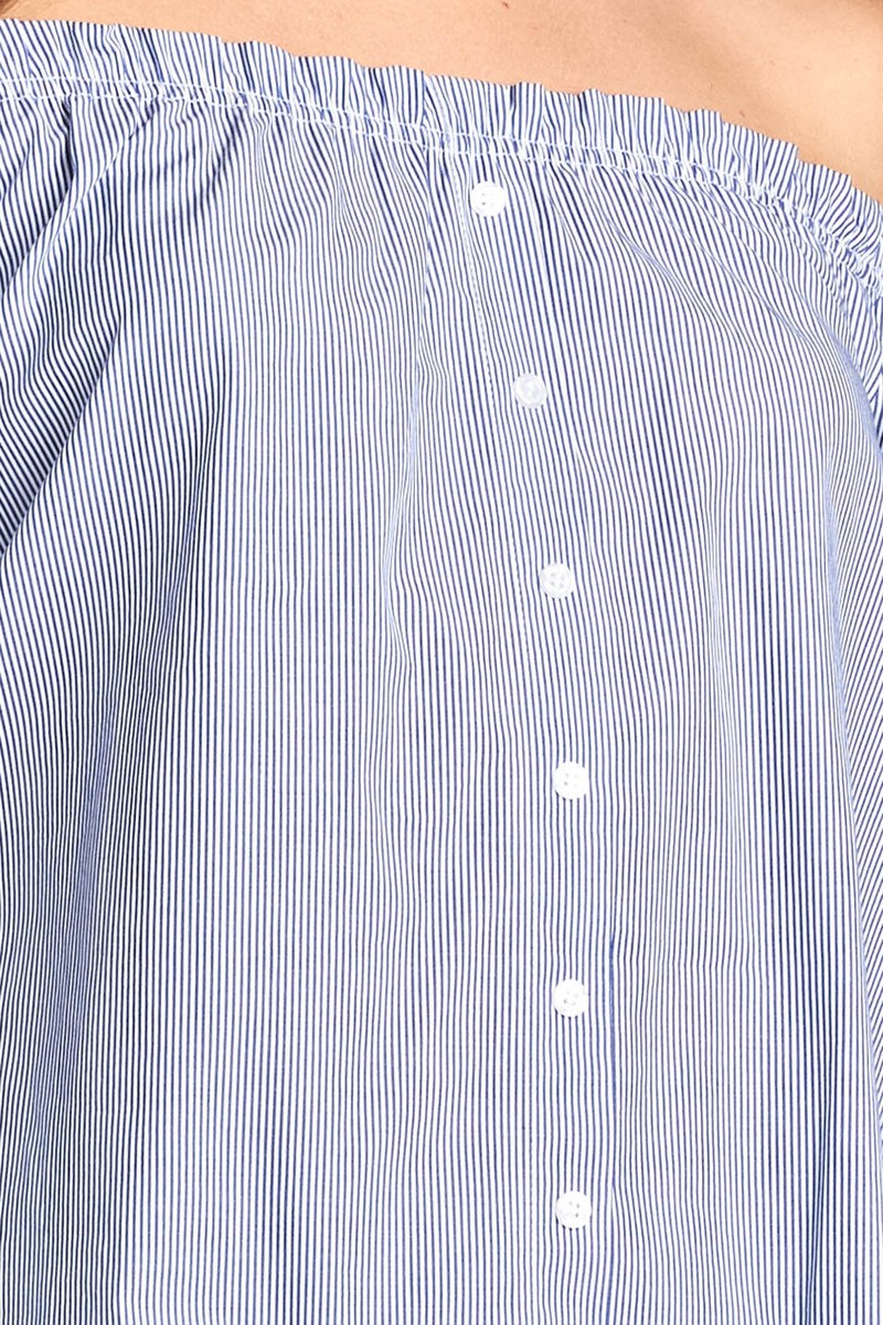 Ladies fashion sleeve tie off the shoulder stripe cotton top