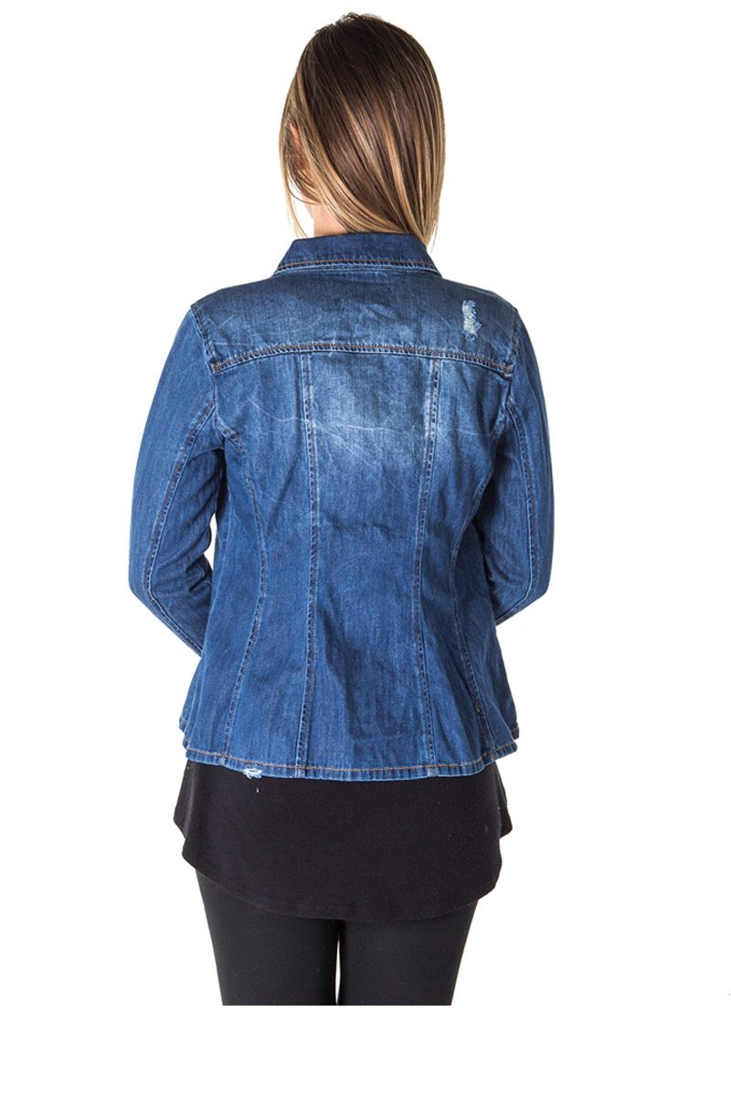 Ladies fashion distress denim shirt jacket