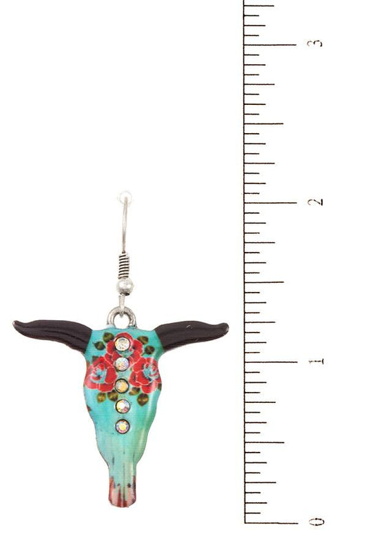 Ladies etched bull stud accent earring
