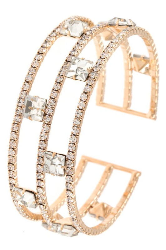 Ladies multi row rhinestone pave gem station flex bracelet