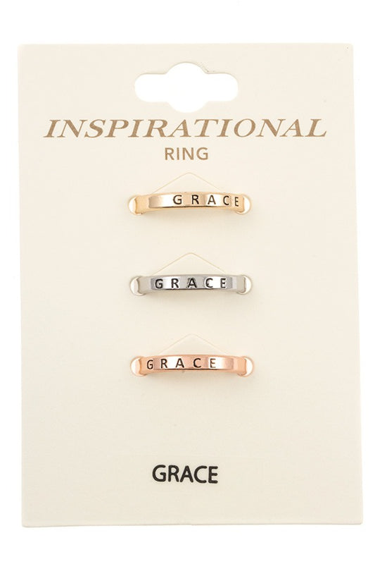 Ladies engraved grace triple ring set