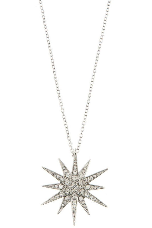 Ladies rhinestone pave star peandant long necklace
