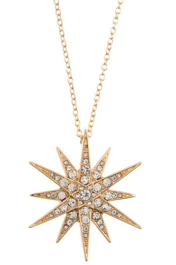 Ladies rhinestone pave star peandant long necklace