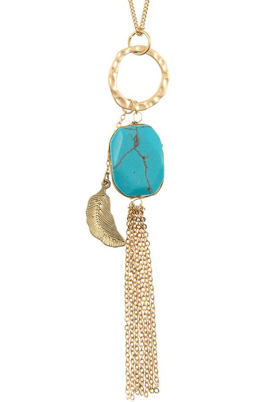 Ladies handmade faux gem chain tassel pendant necklace set