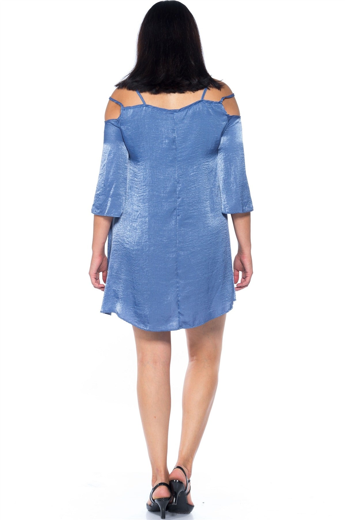 Ladies fashion plus size cold-shoulder satin swing mini dress