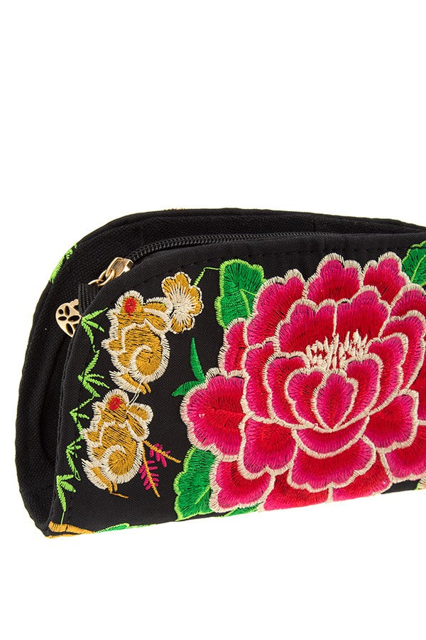 Embroidered ethnic floral clutch bag
