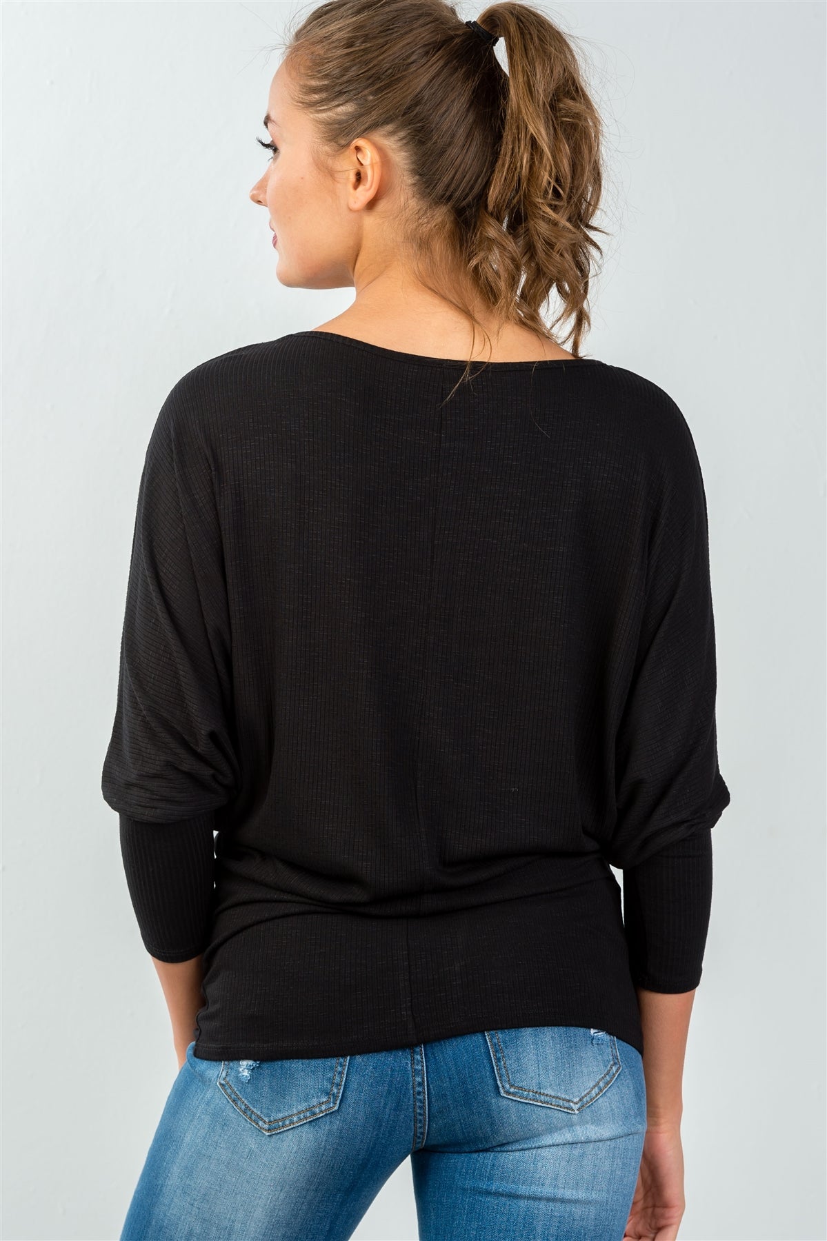 Ladies fashion relax fit black batwing top