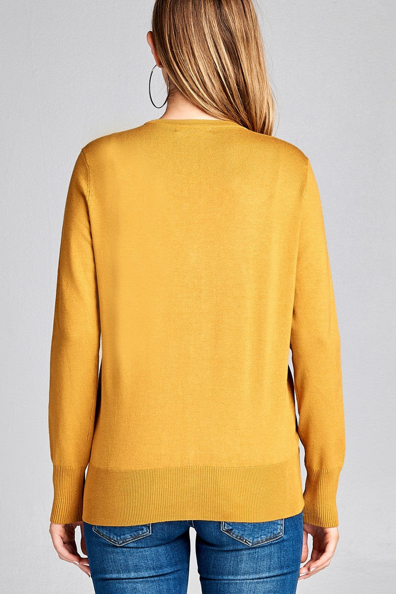 Ladies fashion long sleeve v-neck classic sweater cardigan