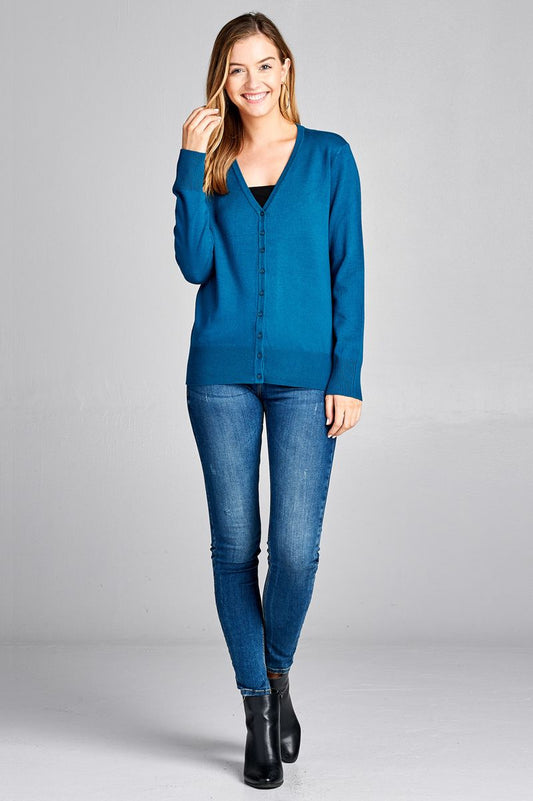 Ladies fashion long sleeve v-neck classic sweater cardigan