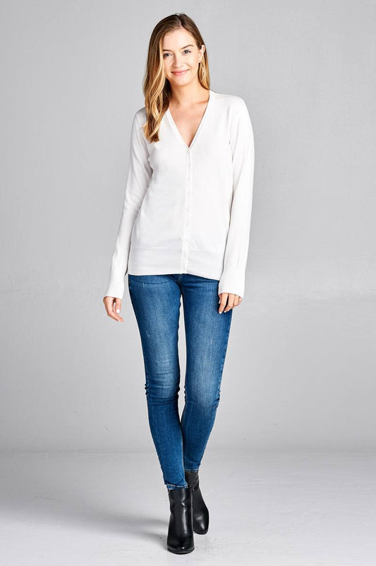 Ladies fashion long sleeve v-neck classic sweater cardigan