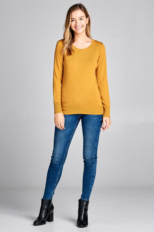 Ladies fashion long sleeve crew neck classic sweater
