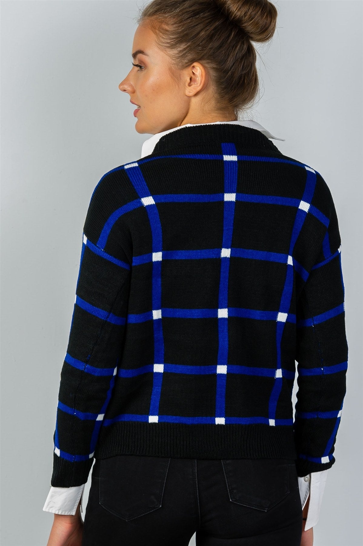 Ladies fashion pullover square print sweater