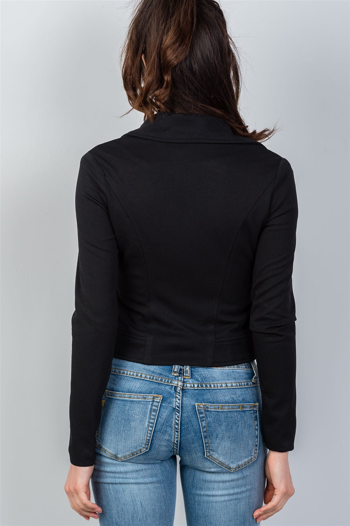 Ladies fashion asymmetric zippered faux suede jacket