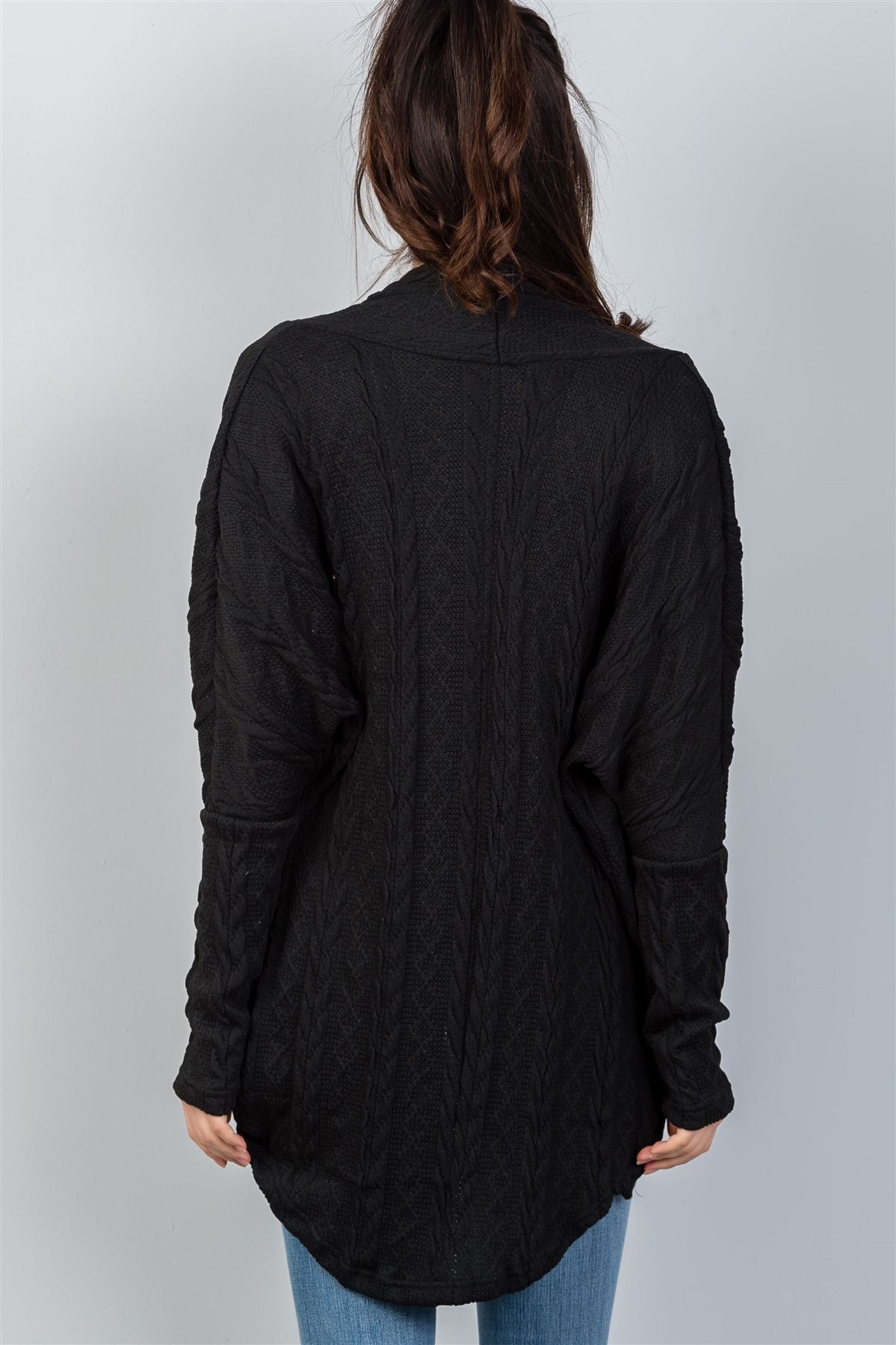 Ladies fashion open front drop shoulder cable knit cardigan